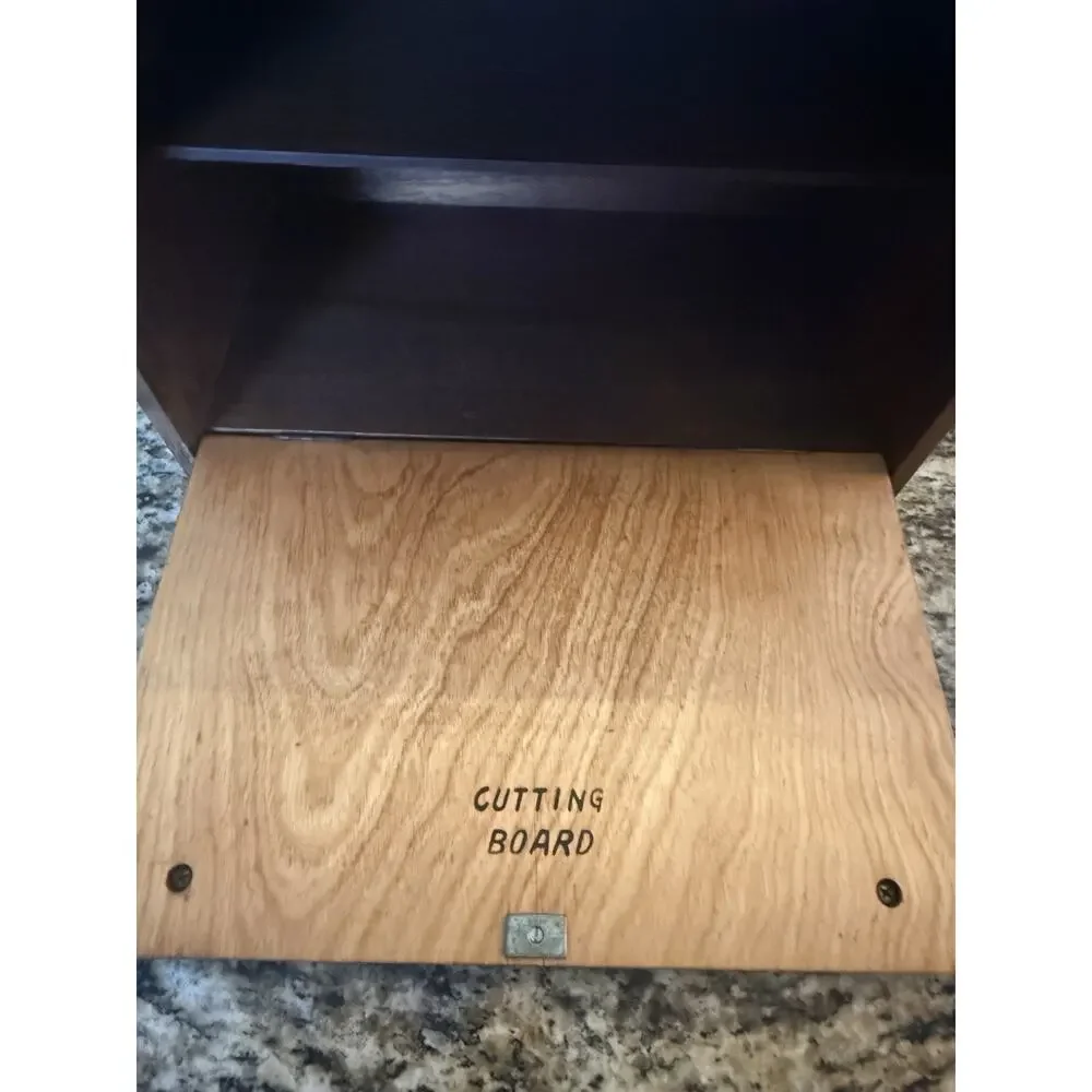 Vintage Wood Bread Box Brass Eagle Cutting Board Americana MCM EUC